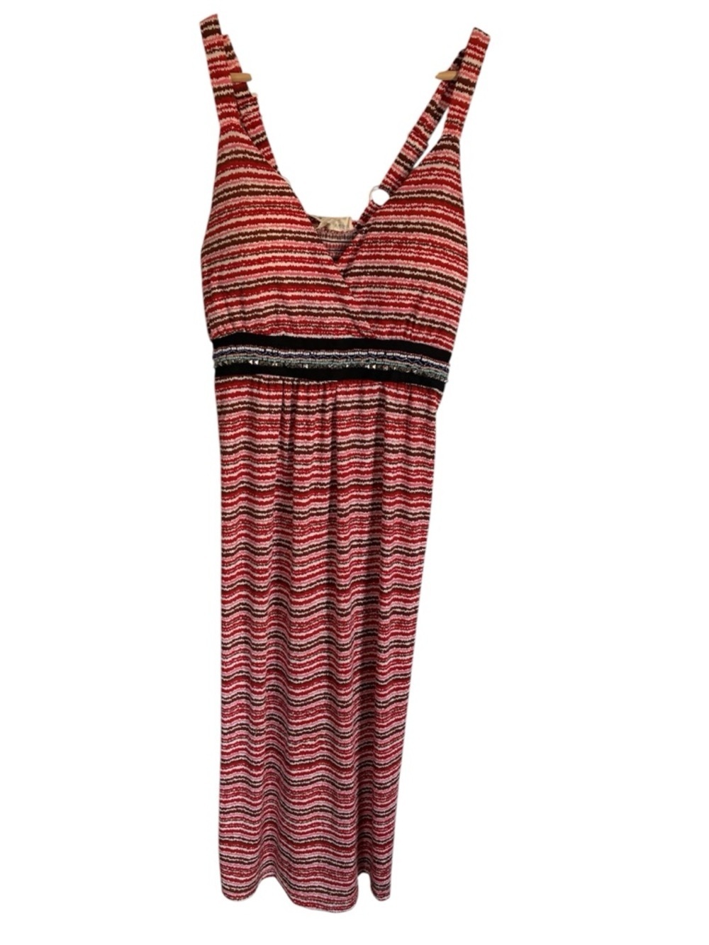 Studio West Dress Small Sleeveless Striped Beaded Built In Bra Resort Vacation
